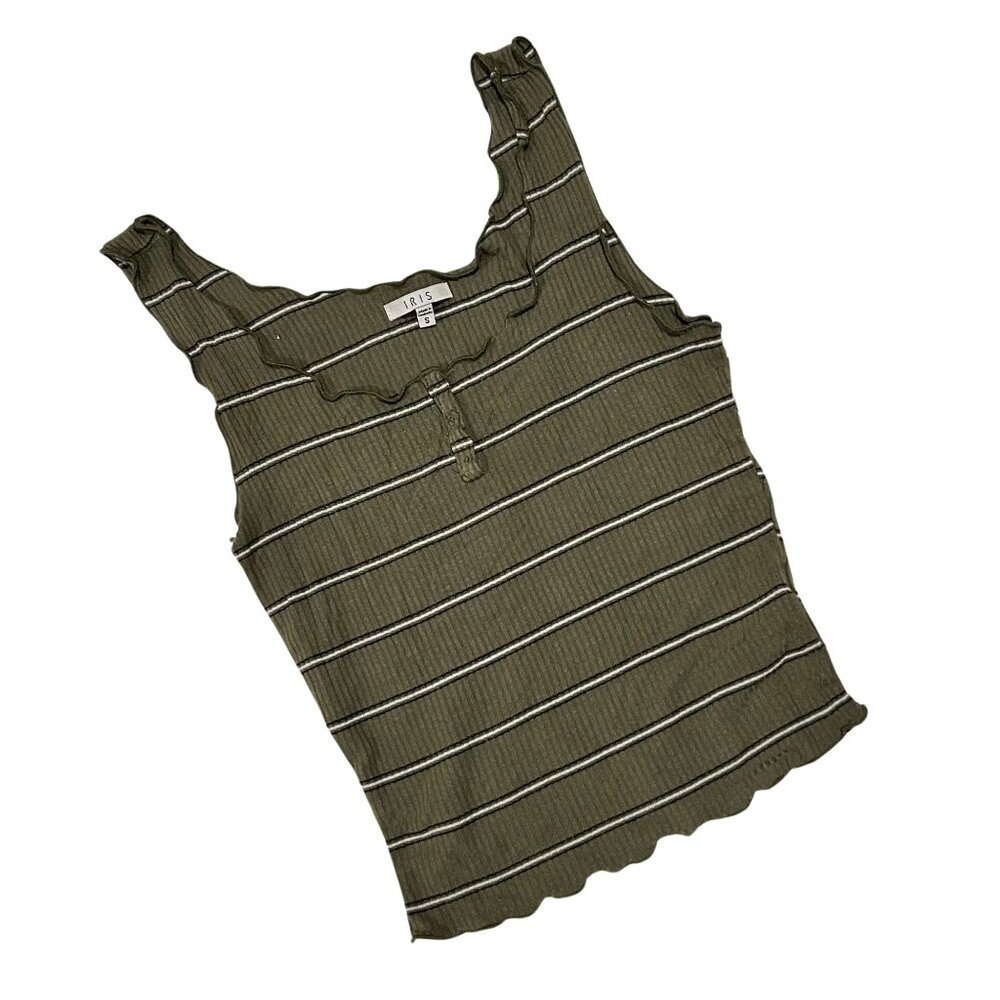 Iris Green Stripped Cropped Tank Top with Lettuce Hem